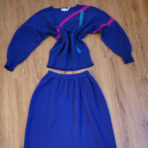 Vintage 80s Dior Suit Set Skirt and Sweater Set Retro Size Small Women's…